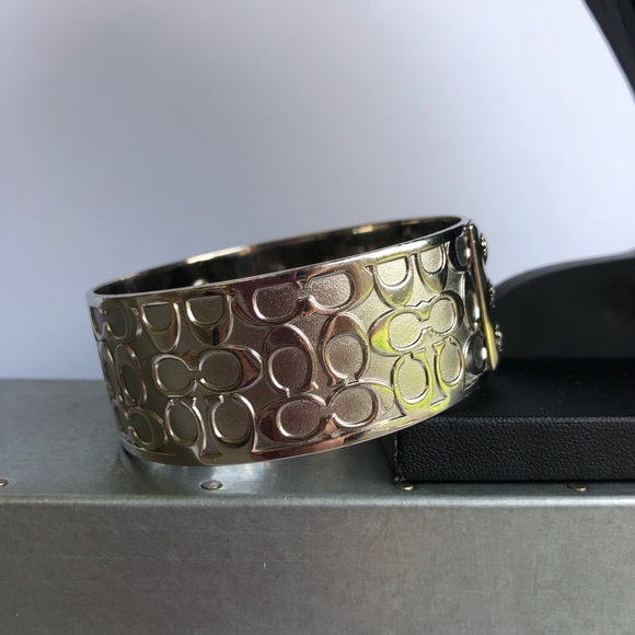 Coach Logo Wide Silver Signature Bangle Bracelet - Picture 1 of 9